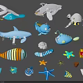 Colorful Marine Animal Toys Including Whale Shark Turtle Starfish And Shell Models