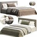 Double Bed Featuring Brown and Green Bedding with Soft Texture and Simple Headboard Design 3d model