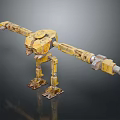 Yellow Mechanical Robot Creature With Long Arms Legs And Rusty Surface