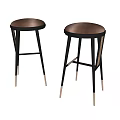 Modern Stylish Bar Stools With Brown Cushioned Seats Black Metal Legs And Gold Accents