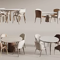 Modern Round Dining Table Sets With Wooden Frames And Upholstered Chairs 3d model