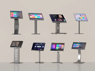Modern Self Service Ticket Kiosks With Stand Touchscreen And Colorful Interface 3d model