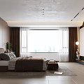 Modern Bedroom Interior Design with Large Bed TV Window Curtains and Rug