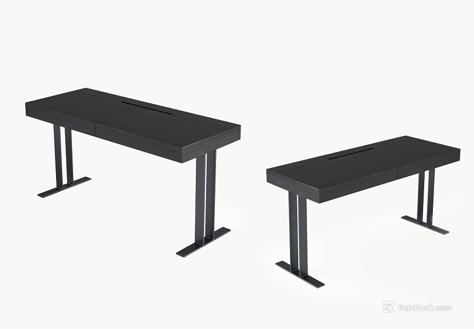 Modern Black Desk With Metal Legs And Simple Design For Home Office Use 3d model 