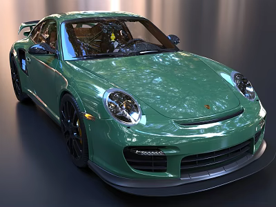 Sleek Green Porsche Sports Car With Stylish Headlights And Aerodynamic Rear Spoiler 3d model