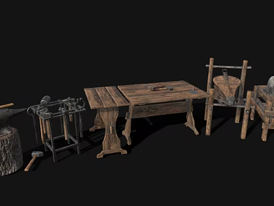 Practical Hardware Tools Collection With Workbench Hammer Pliers Anvil And Metal Tools 3d model