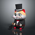 Cute Cat Game Movie Character With Top Hat Monocle Mustache And Black Suit Holding Briefcase