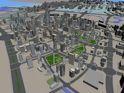 Aerial Planning of Modern Urban Landscape With High Rise Buildings Green Spaces and Road Layouts 3d model