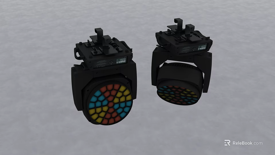 Two Black Decorative Stage Lights With Colorful Grid Panels And RGB Lighting 3d model 