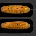 Grilled Corn on Wooden Sticks Served on Black Plates with Yellow Kernels