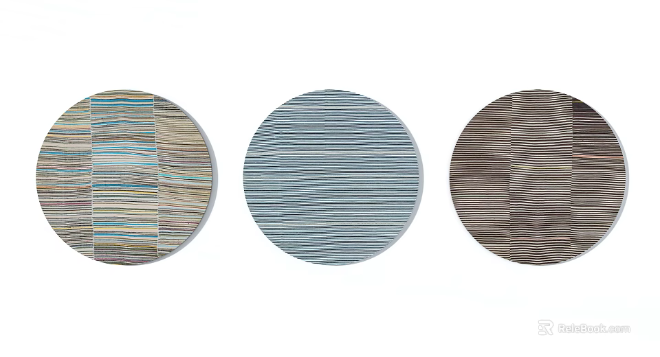 Stylish Round Rugs With Blue Brown And Multicolor Striped Patterns And Textures 3d model
