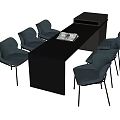 Modern Dining Table Set With Black Table Six Gray Chairs Open Book And Black Cabinet 3d model