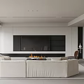 Modern Open Plan Living Dining Space With Sofa Fireplace And TV Wall 3d model