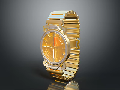 Modern Golden Wristwatch With Link Bracelet And Round Dial Design 3d model