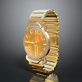 Modern Golden Wristwatch With Link Bracelet And Round Dial Design