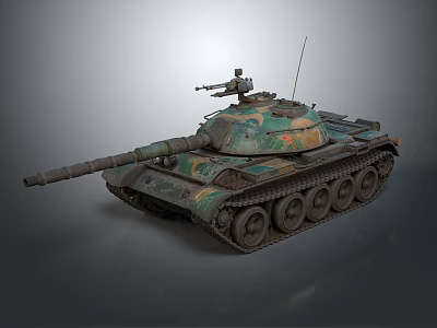 Armored Military Tank With Camouflage Paint Main Gun Barrel And Tracks 3d model