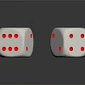 Two White Dice With Red Dots On Black Table Showing Clear Reflections