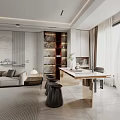 Modern Living Dining Room Interior With Wooden Walls And Minimalist Furniture Layout