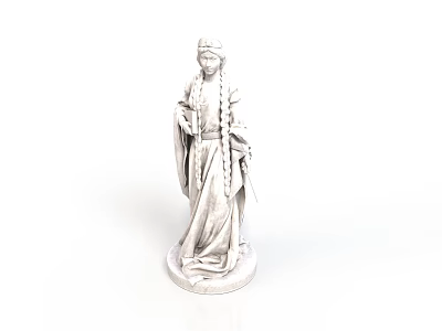Woman Statue with Long Hair in Robe Holding Object on Base White Background 3d model