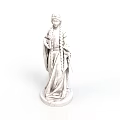 Woman Statue with Long Hair in Robe Holding Object on Base White Background
