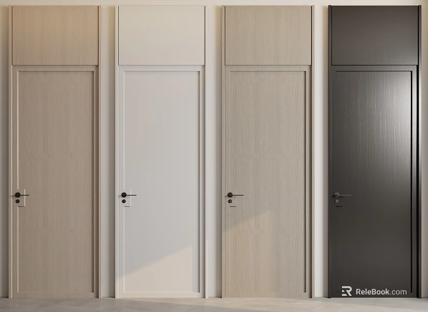 Modern Flush Doors In Various Colors Light Wood White And Dark Gray Design 3d model 