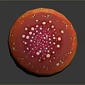 Colorful Vegetable Themed Mushroom Sculpture Featuring Red Cap With White Spots and Yellow Spiral Stem