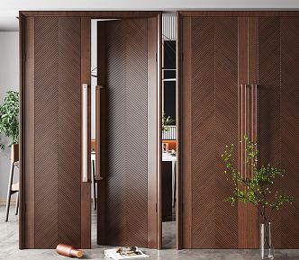 New Chinese Double Door Entry Door 3d model