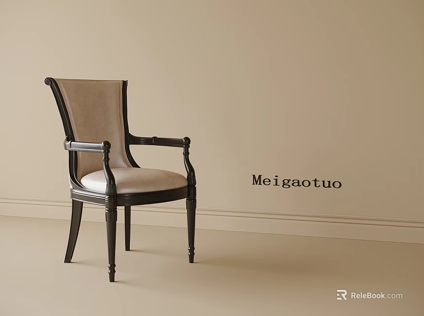 Classic Single Chair With Beige Upholstered Seat Armrest And Dark Wooden Frame 3d model 