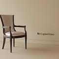 Classic Single Chair With Beige Upholstered Seat Armrest And Dark Wooden Frame