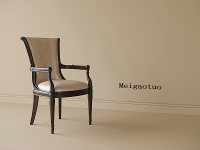 Classic Single Chair With Beige Upholstered Seat Armrest And Dark Wooden Frame 3d model