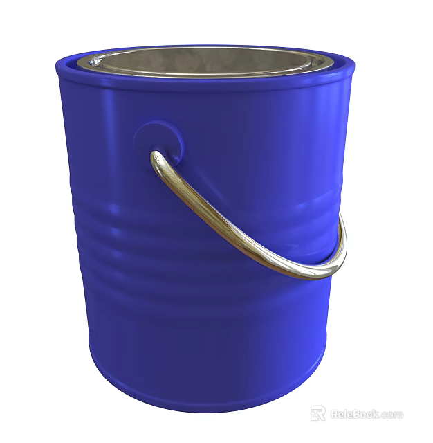 Household Blue Plastic Bucket With Metal Handle And Silver Lid Design 3d model 