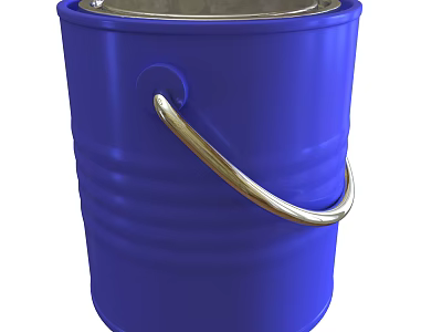 Household Blue Plastic Bucket With Metal Handle And Silver Lid Design 3d model