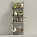 Rustic Wooden Ladder Shelf with Multiple Tiers Potted Plants Decorative Lantern Storage Basket and Towels
