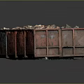 Rusty Metal Bin Filled With Stacked Firewood Logs And Wood Pieces