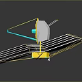 Golden Hexagonal Technological Device With Green Lens On White Folded Platform