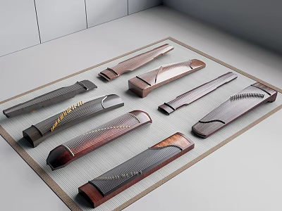 Traditional Chinese Musical Zithers Display Featuring Wooden Craft And Elegant Patterns 3d model