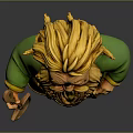 Fantasy Dwarf Character In Green Outfit With Golden Long Hair And Braided Beard Holding Shovel
