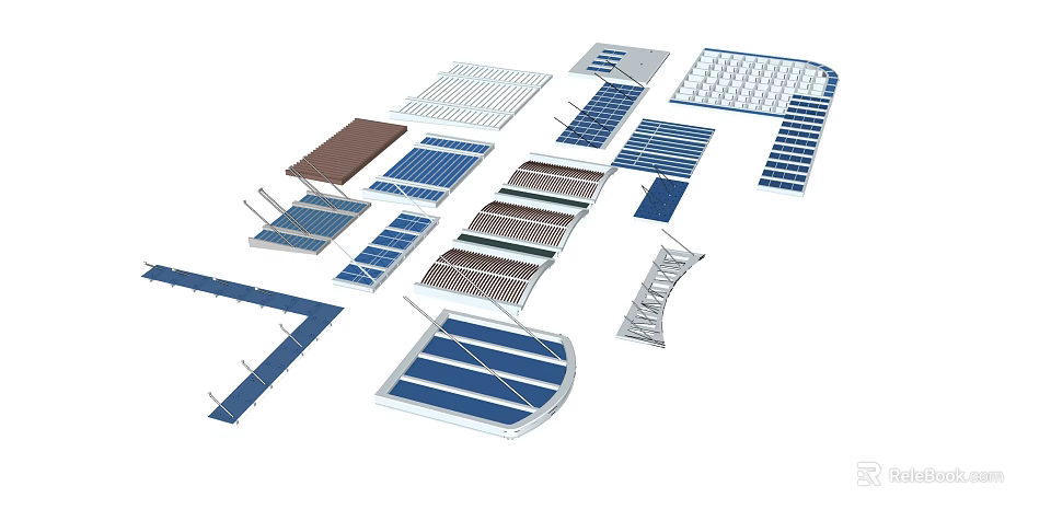 Various Modern Sunshade Structures With Different Shapes Colors and Designs 3d model