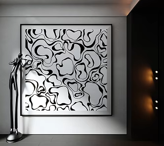 Black and White Art Hanging Painting Oil Painting Dot Line Surface Decorative Painting Hall Lobby Decorative Painting Line Sense Decorative Painting 3d model