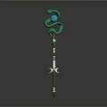 Enchanted Magic Staff With Green Coiled Top Blue Gemstone And Golden Accents