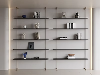 Modern Wall Mounted Bookcase With Floating Shelves Decorative Items And Books 3d model