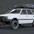 White Off Road Car With Roof Rack Luggage Bags Black Front Guard Off Road Tires