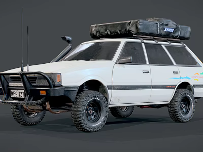 White Off Road Car With Roof Rack Luggage Bags Black Front Guard Off Road Tires 3d model