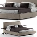 Modern Upholstered Double Bed With Beige Headboard Dark Bedspread And Side Tables 3d model