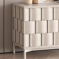White Woven Texture Console Table in Entryway with Vase Dried Flowers Books Abstract Painting