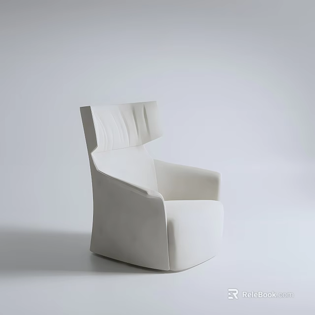 White Modern Single Sofa With Pleated Back And Curved Armrest Design 3d model