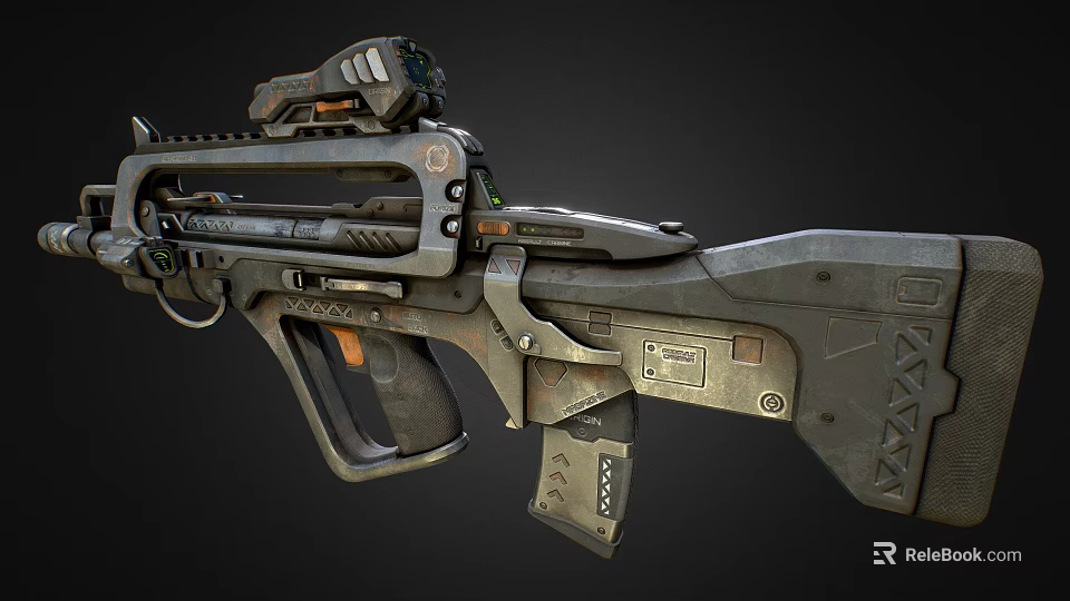 Futuristic Sci Fi Rifle With Top Mounted Scope Intricate Mechanical Parts And Metallic Finish 3d model 