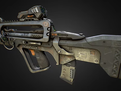 Futuristic Sci Fi Rifle With Top Mounted Scope Intricate Mechanical Parts And Metallic Finish 3d model