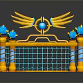 Colorful Kids Play Equipment With Yellow Frame Wing Decorations Blue Sphere And Net