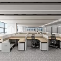 Modern Public Office Area Interior Design With Open Workstations Desks Chairs And Large Windows